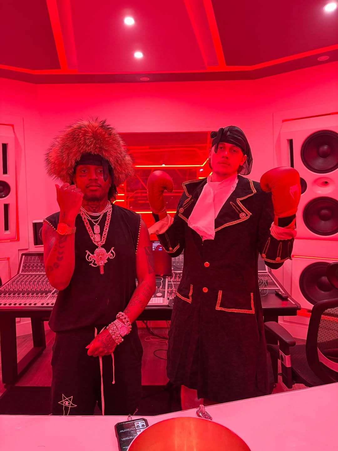 Chrogman collaborating with another high-profile creator in a studio