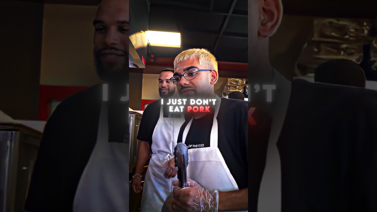 N3on working a restaurant shift in an apron during an IRL stream, in a viral clip posted by a clip account