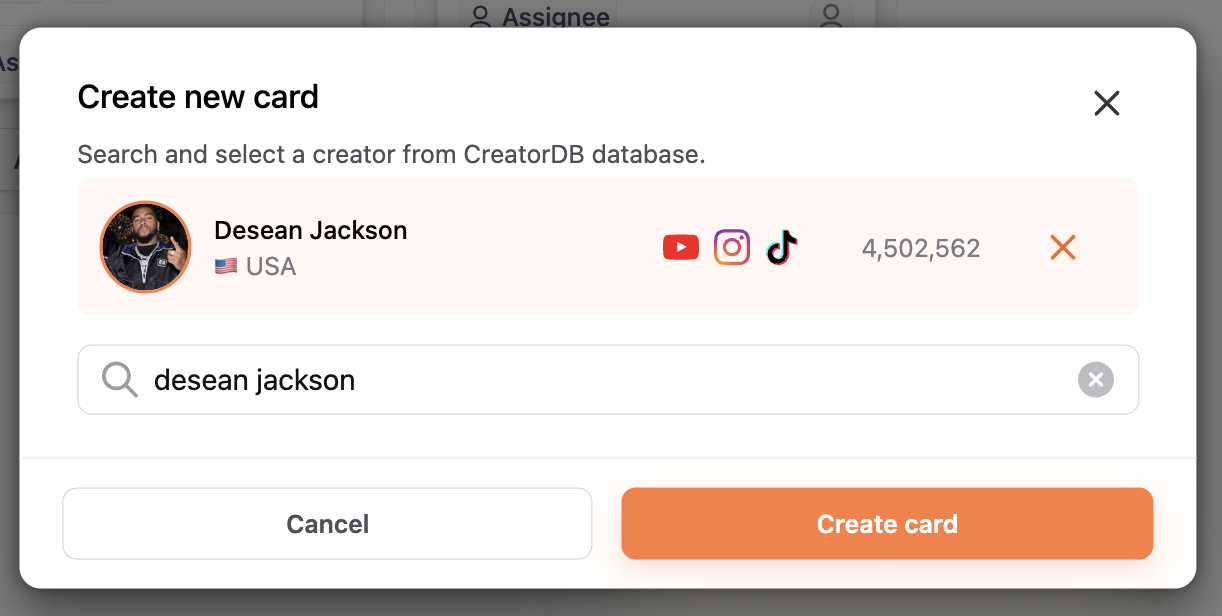 Adding creators from CreatorDB search results directly into a campaign roster