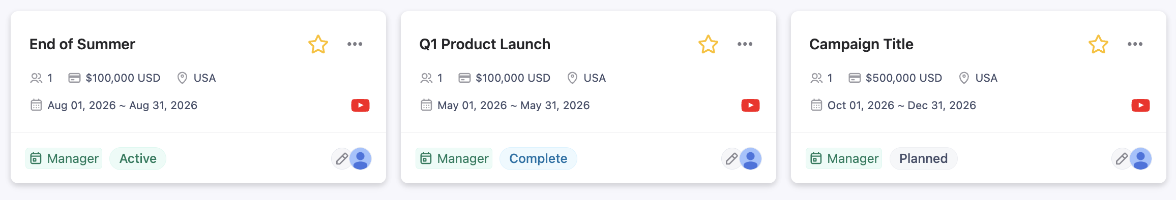 Campaign status tracking in CreatorDB moving from draft to active to completed