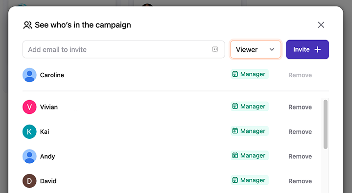 A shared campaign view in CreatorDB keeping the whole team on the same page