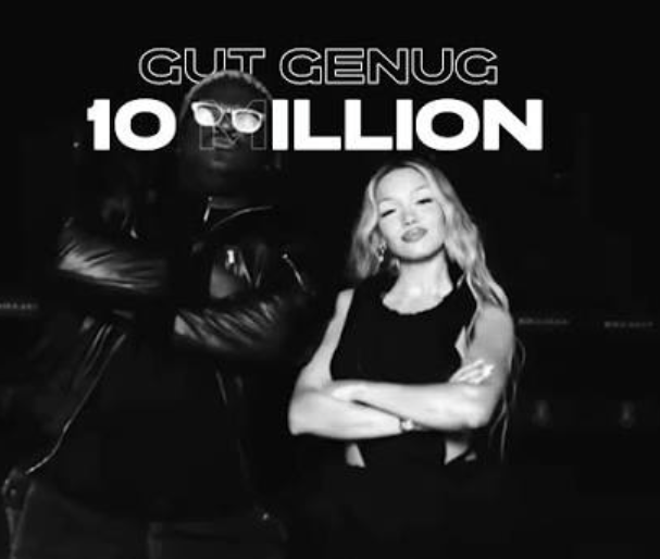 Gut Genug 10 million milestone card showing Rayan of Blumengarten and Shirin David