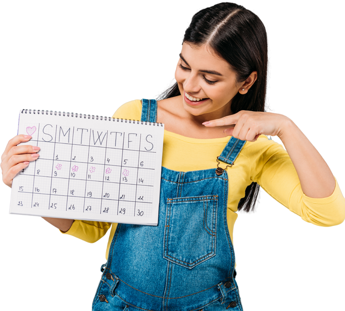 Woman holding a marketing calendar and smartphone, smiling